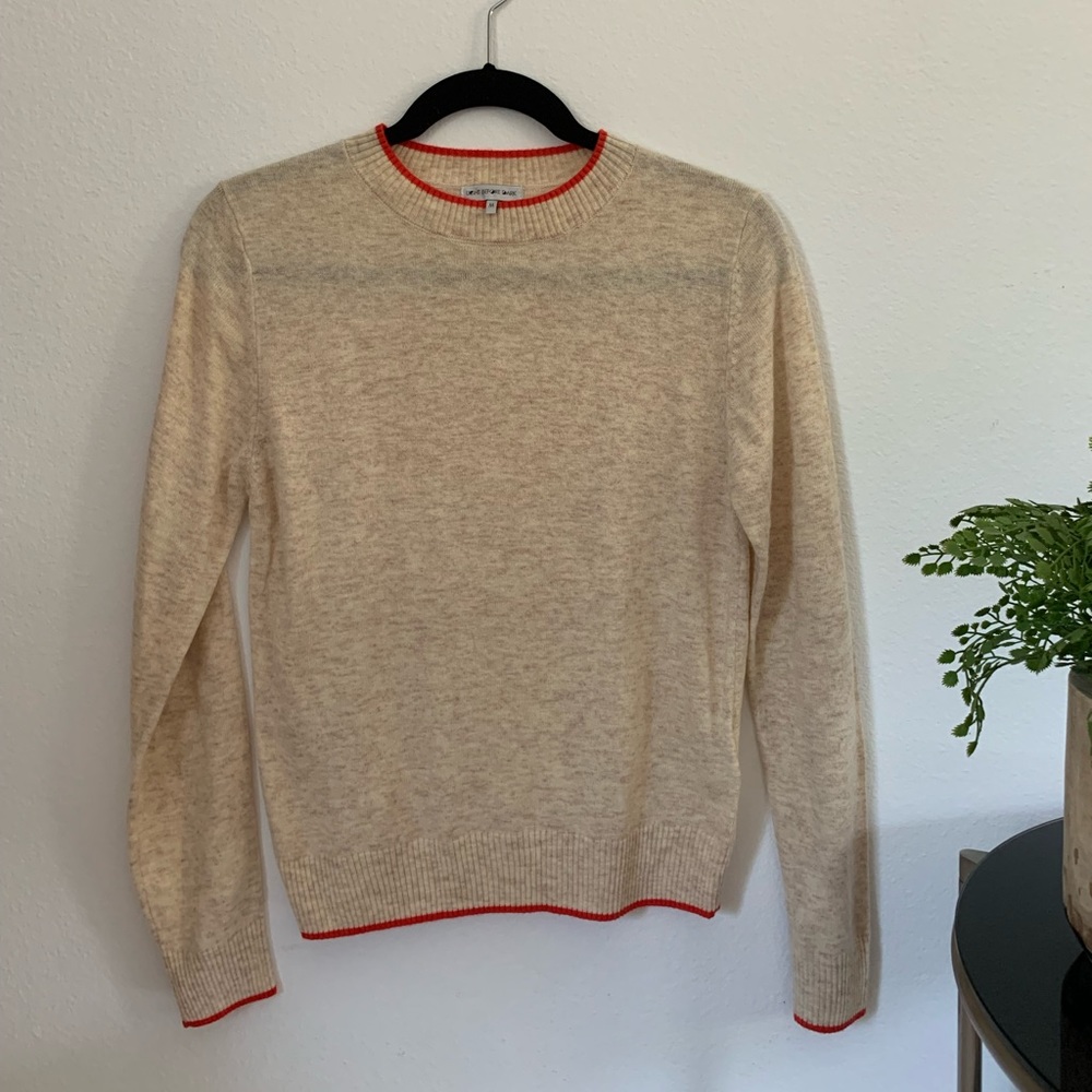 Urban Outfitters cream crew neck sweater with orange lining